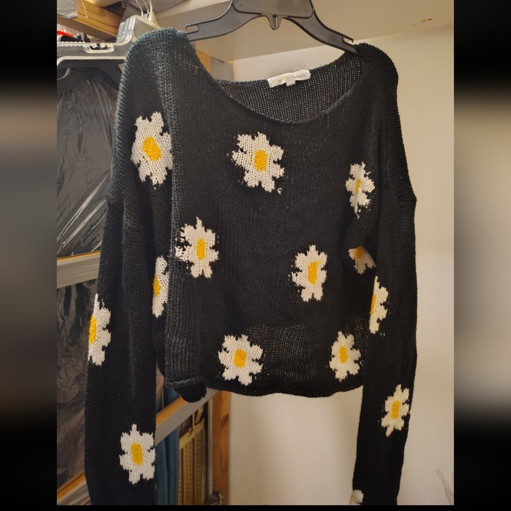 Black Y2K Daisy Knit Sweater